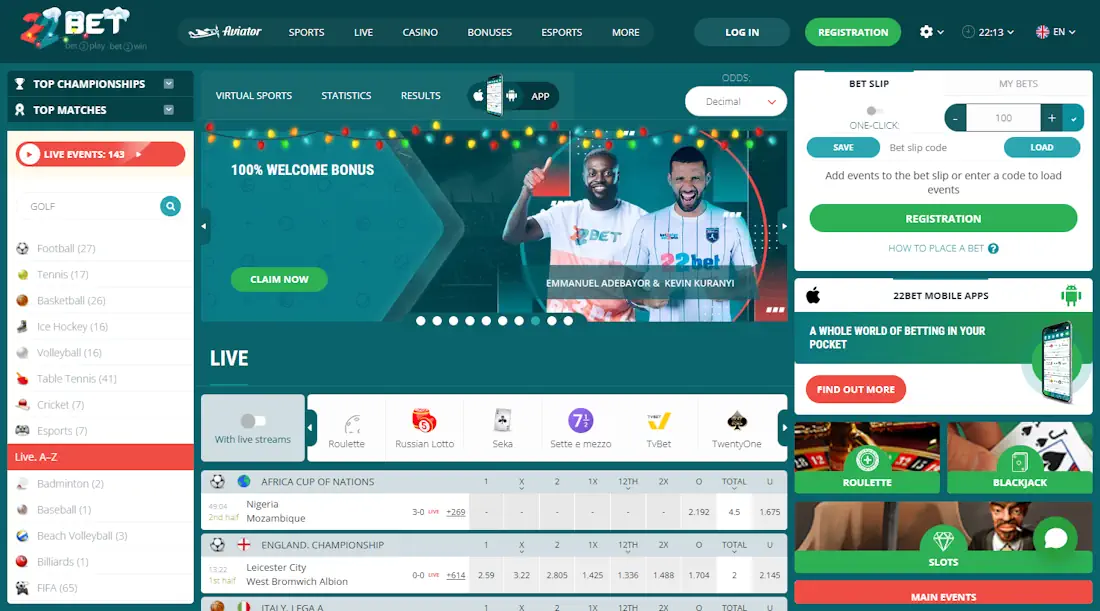 22Bet Sportsbook and Casino Screenshot